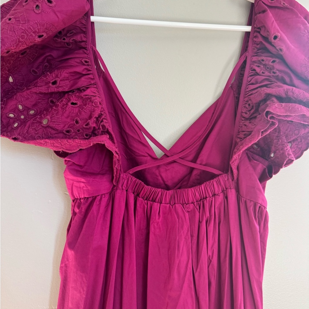 En Saison Eyelet Puff Sleeve Midi Dress M Magenta Cottagecore Romantic - Picture 6 of 10